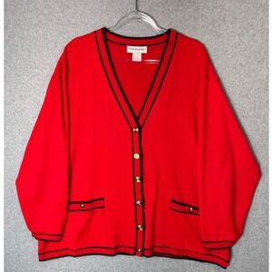 C.D. Daniels Cardigan Womens Small‎ Red Sweater Gold Buttons Pockets Black Trim